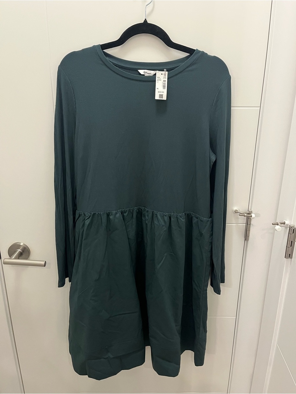 Reitmans Mixed-Media Ribbed Gathered Skirt Dress XL NWT Dark Teal